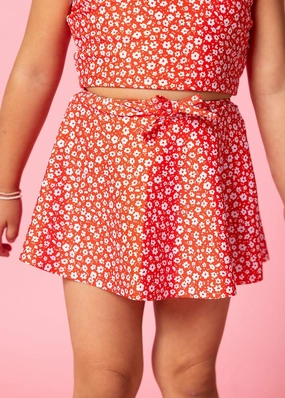Red Ditsy Floral | Mini Detached Short Skirt cute girls swimsuits, stylish swimwear for girls