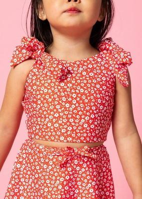 Red Ditsy Floral | Mini Knot Top cute girls swimsuits, stylish swimwear for girls