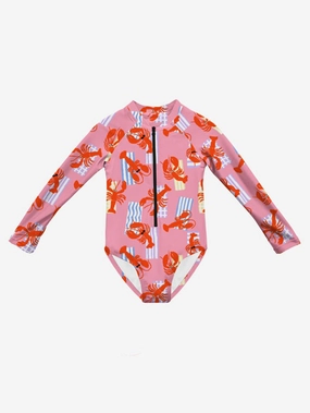 Red Lobster Long Sleeve One Piece Rashguard (Girls 2-7) teen girls' swimwear, trendy swimsuits for teen girls