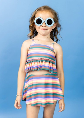 Retro Stripe | Mini Peplum Top cute girls swimsuits, stylish swimwear for girls