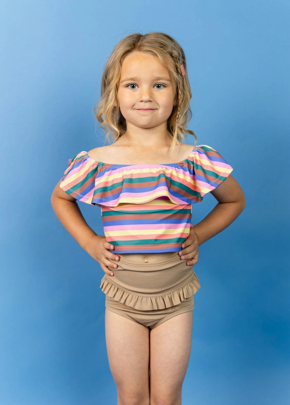 Retro Stripe | Mini Ruffled Around Top cute girls swimsuits, stylish swimwear for girls