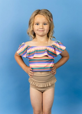 Retro Stripe | Mini Ruffled Around Top cute girls swimsuits, stylish swimwear for girls