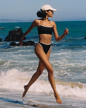 Ribbed Adalyn Bikini Top - Black-Cream timeless swimwear styles women, comfy swimwear for women