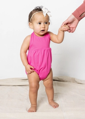 Ribbed Azalea Pink | Baby Romper One-Piece cute girls swimsuits, stylish swimwear for girls