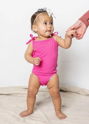 Ribbed Azalea Pink | Baby Simply One-Piece cute girls swimsuits, stylish swimwear for girls