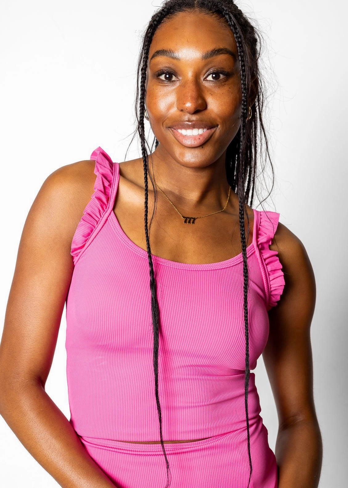 Ribbed Azalea Pink | Flutter Top tankini swim tops, adjustable bikini tops