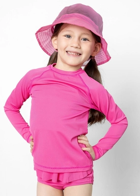 Ribbed Azalea Pink | Mini Rashguard Top (Unisex) cute girls swimsuits, stylish swimwear for girls