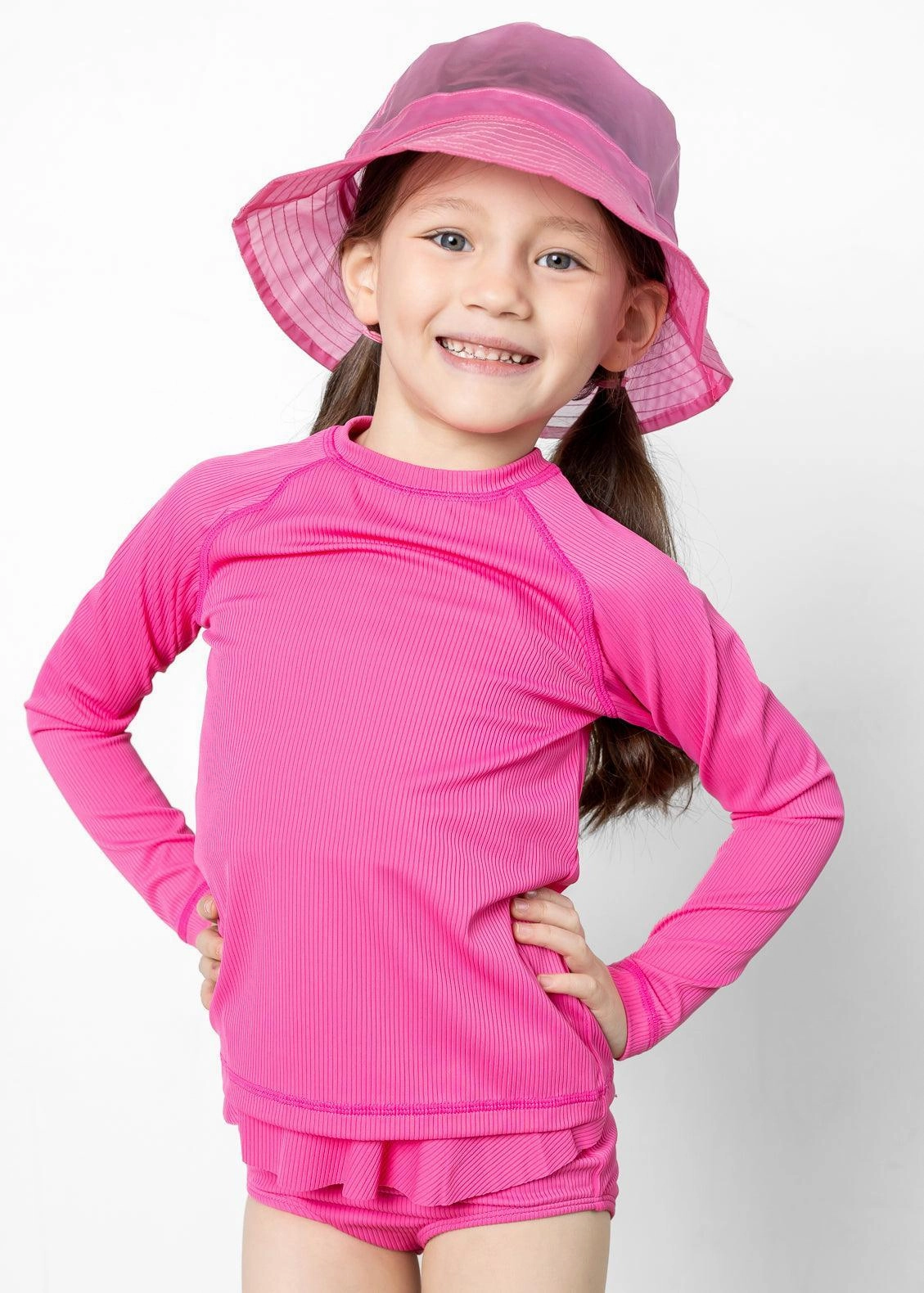 Ribbed Azalea Pink | Mini Rashguard Top (Unisex) cute girls swimsuits, stylish swimwear for girls