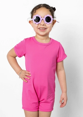 Ribbed Azalea Pink | Mini Shorties Rashguard (Unisex) boys summer swimwear, boys rash guard swim sets
