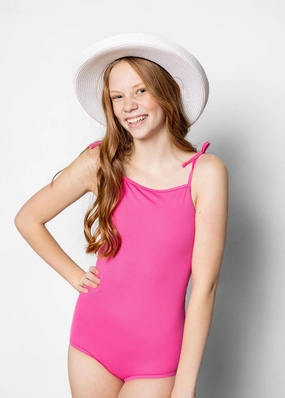 Ribbed Azalea Pink | Youth Simply One-Piece cute girls swimsuits, stylish swimwear for girls