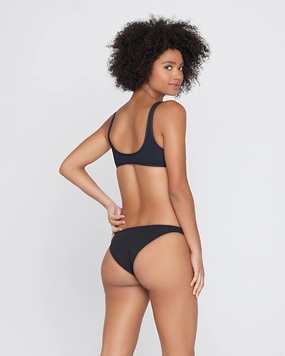Ribbed Camacho Bikini Bottom - Black ruched bikini bottoms, hipster swimwear bottoms