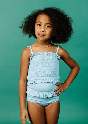 Ribbed Dusty Light Blue | Mini Bandeau Top cute girls swimsuits, stylish swimwear for girls