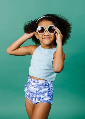 Ribbed Dusty Light Blue | Mini Racer Back Top cute girls swimsuits, stylish swimwear for girls
