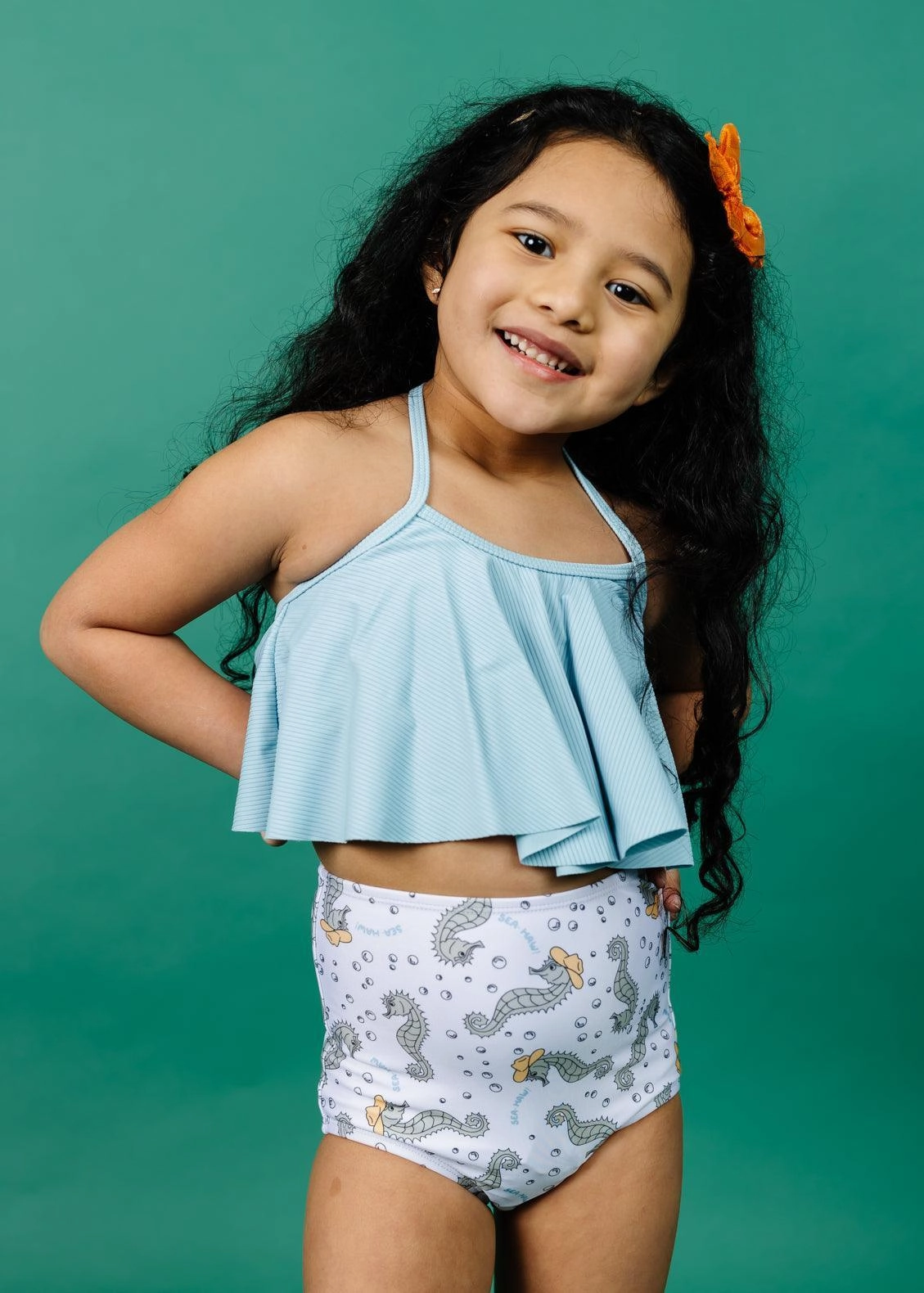 Ribbed Dusty Light Blue | Mini Swing Top cute girls swimsuits, stylish swimwear for girls