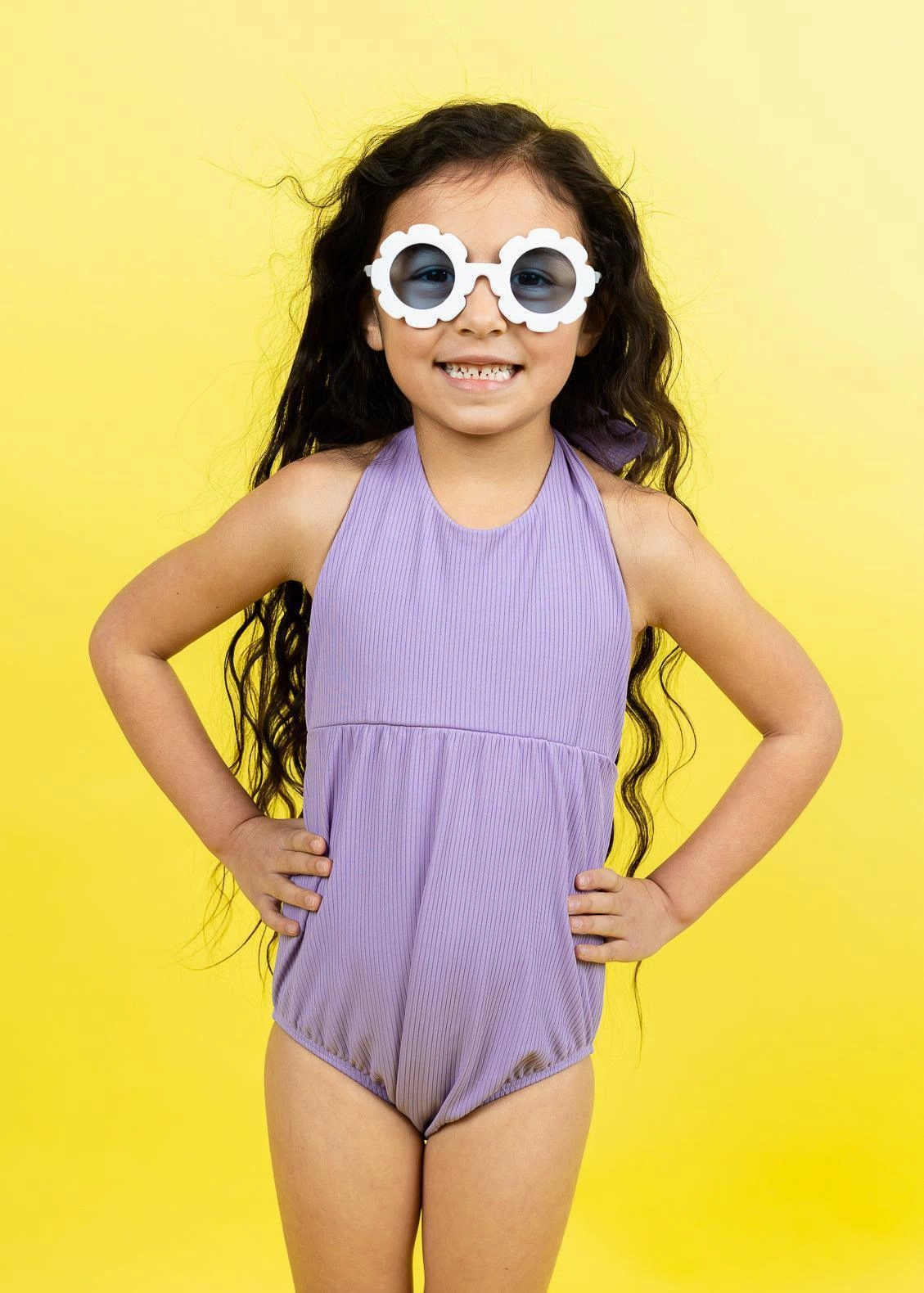 Ribbed Dusty Purple | Mini Romper One-Piece cute girls swimsuits, stylish swimwear for girls
