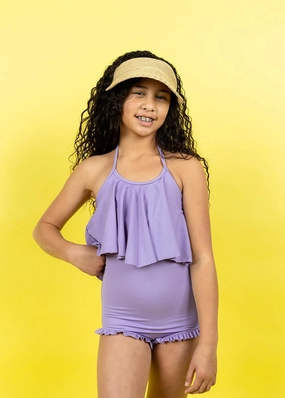 Ribbed Dusty Purple | Youth All Ruffled Up Bottoms cute girls swimsuits, stylish swimwear for girls