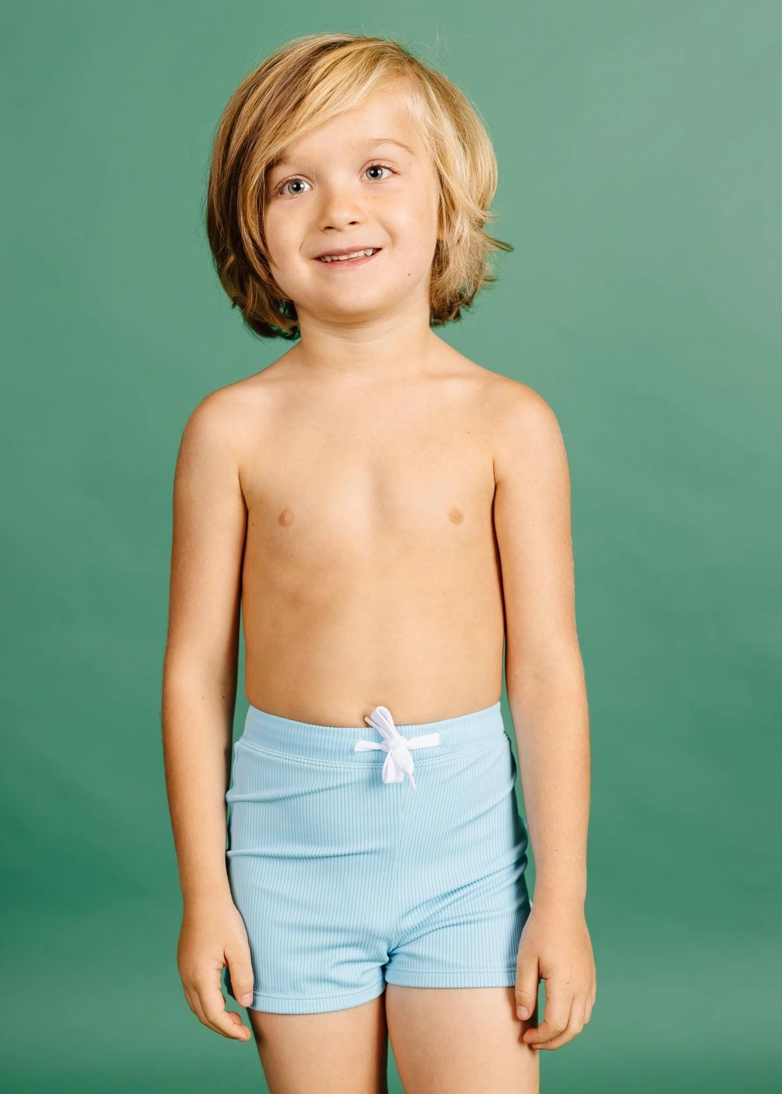 Ribbed Fresh Blue | Mini Euro Shorts boys summer swimwear, boys rash guard swim sets