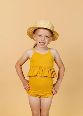 Ribbed Golden | Mini Peplum Top cute girls swimsuits, stylish swimwear for girls