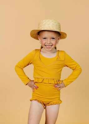 Ribbed Golden | Mini Wrap Top Rashguard cute girls swimsuits, stylish swimwear for girls