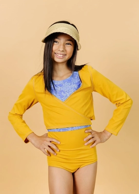 Ribbed Golden | Youth Wrap Top Rashguard cute girls swimsuits, stylish swimwear for girls
