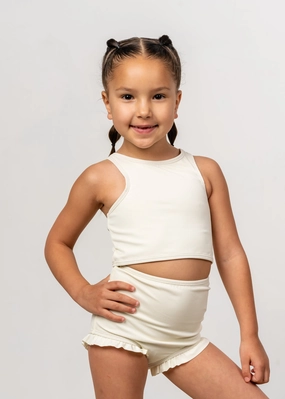 Ribbed Ivory | Mini All Ruffled Up Bottoms cute girls swimsuits, stylish swimwear for girls