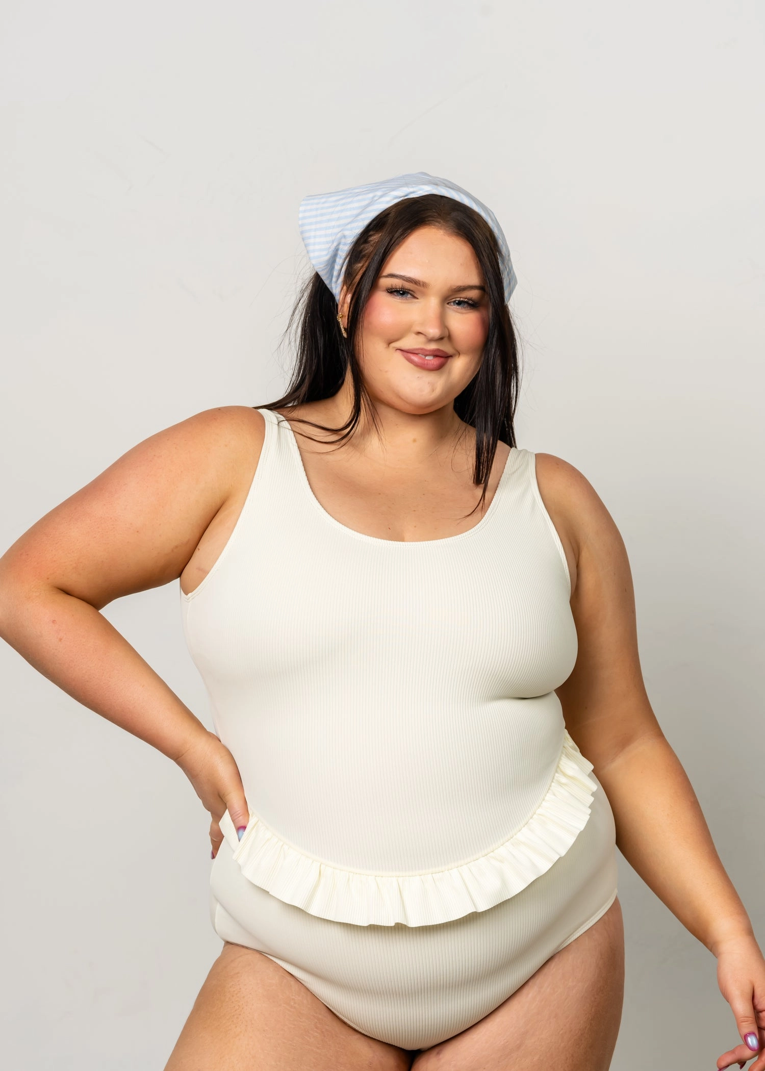 Ribbed Ivory | Skirted One-Piece elastic waistband swim bottoms, mix-and-match bikini bottoms
