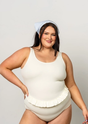 Ribbed Ivory | Skirted One-Piece elastic waistband swim bottoms, mix-and-match bikini bottoms