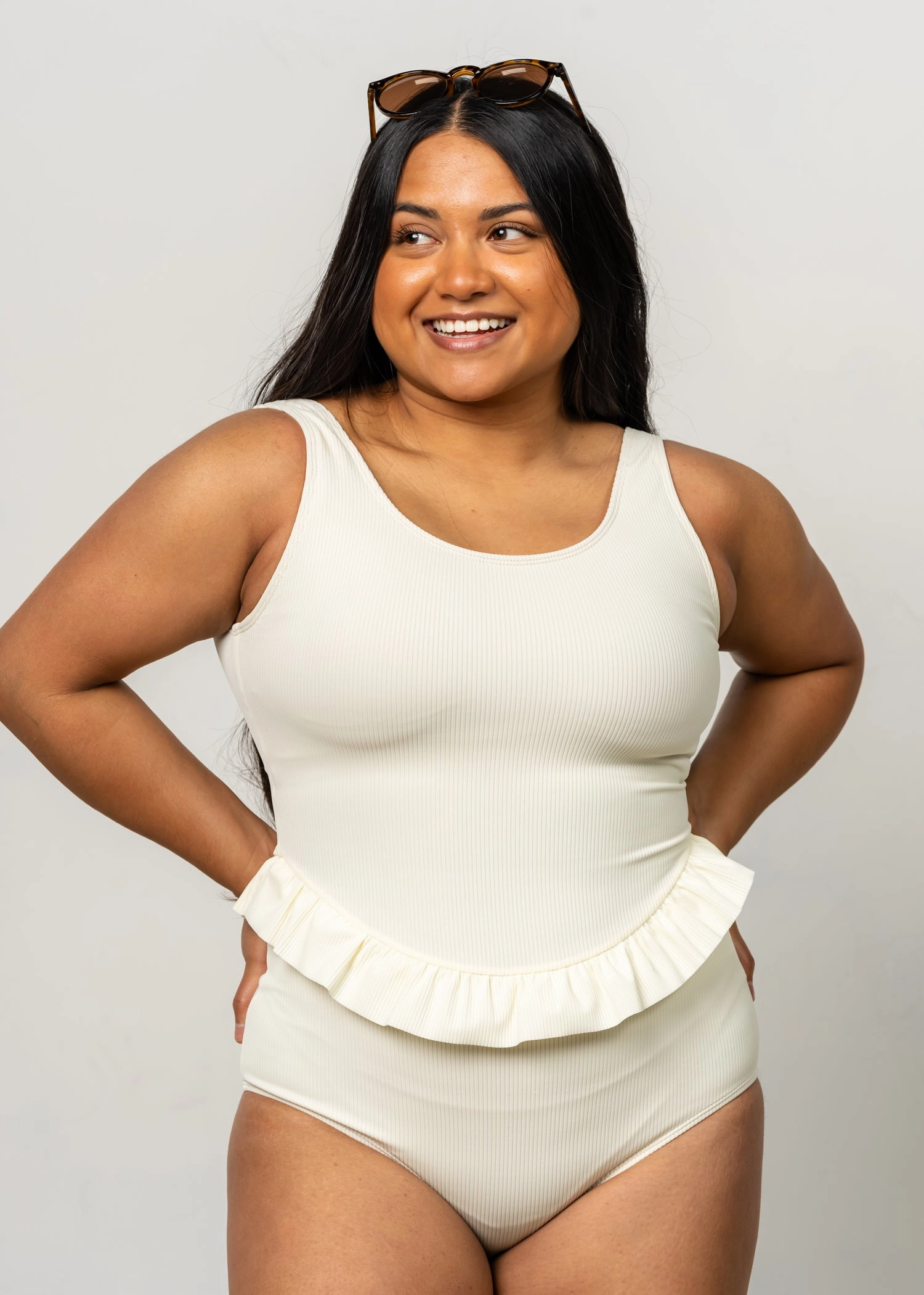 Ribbed Ivory | Skirted One-Piece