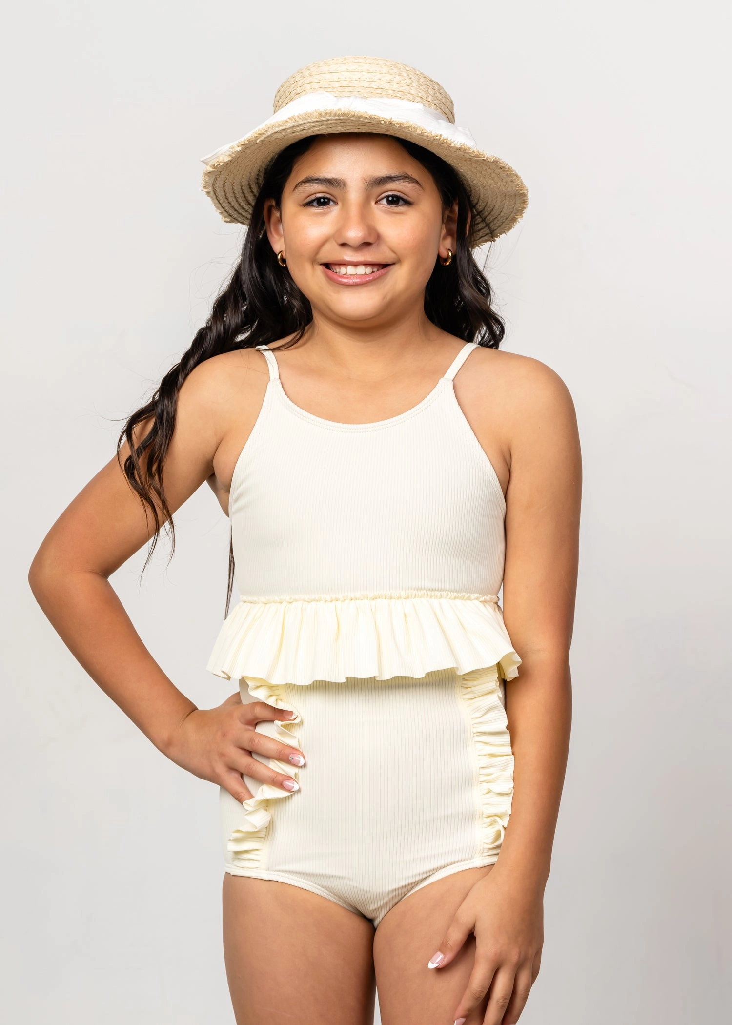 Ribbed Ivory | Youth Down in Front Ruffle Bottoms