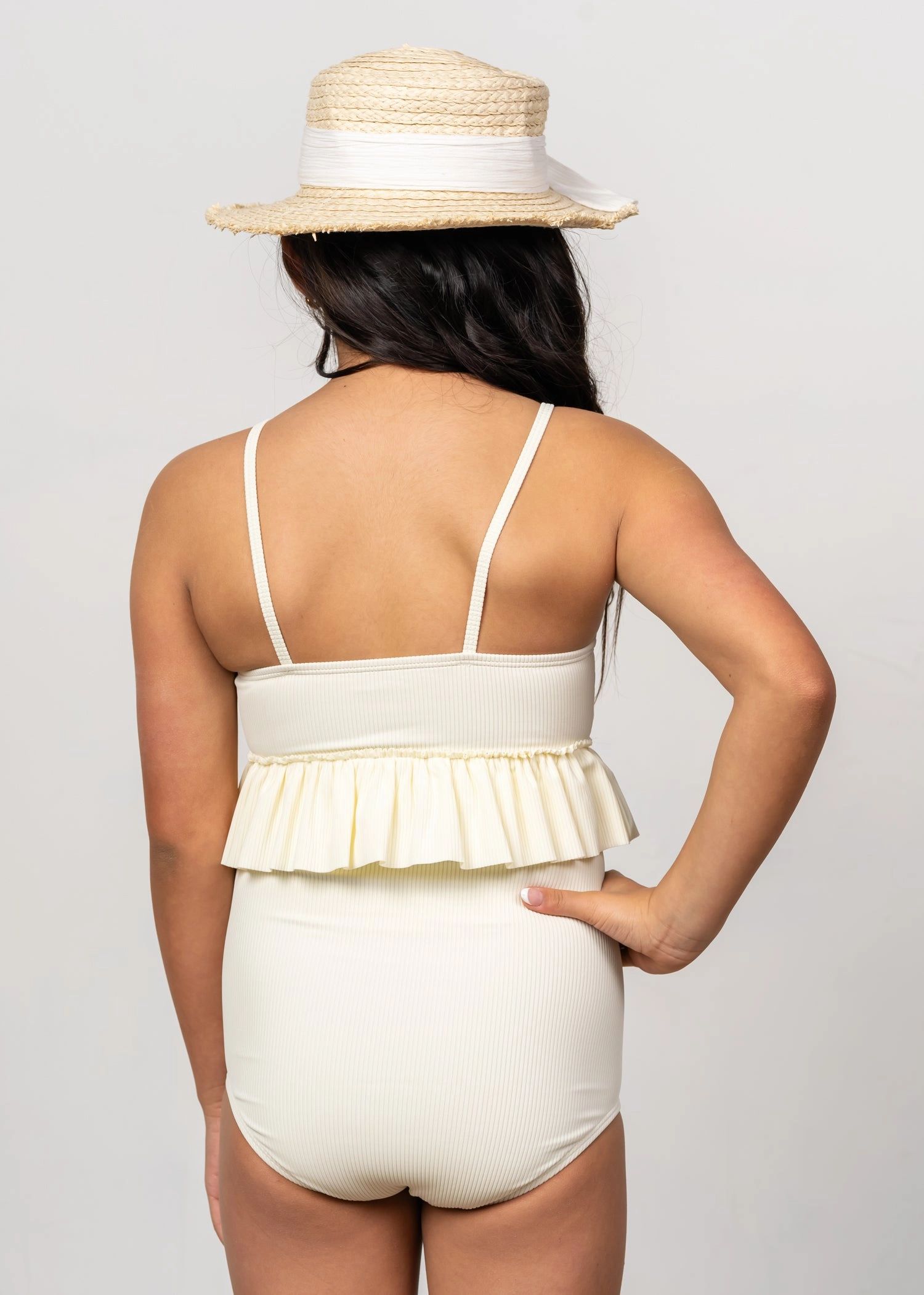 Ribbed Ivory | Youth Down in Front Ruffle Bottoms