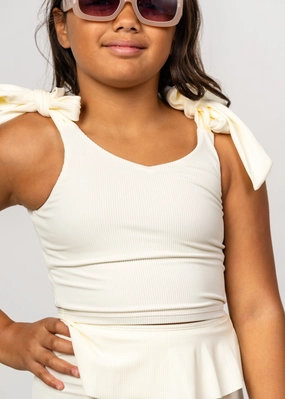 Ribbed Ivory | Youth Knot Top cute girls swimsuits, stylish swimwear for girls