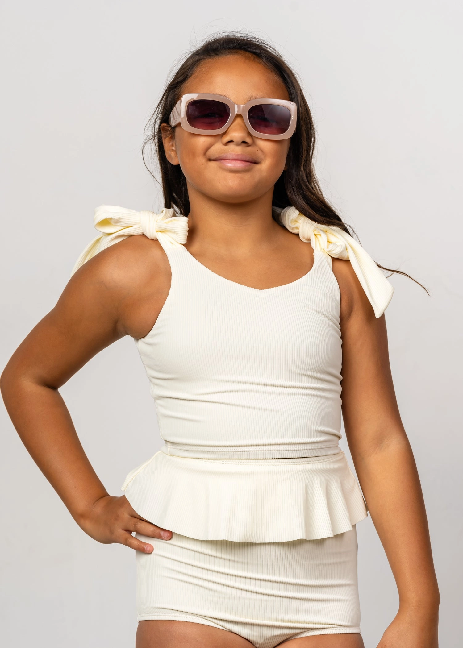 Ribbed Ivory | Youth Peplum Bottoms