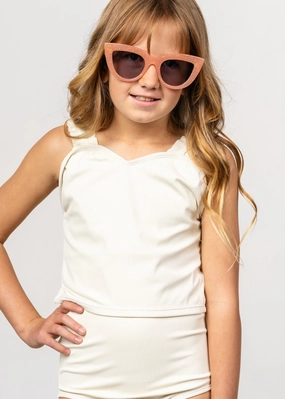 Ribbed Ivory | Youth Ripple Top cute girls swimsuits, stylish swimwear for girls