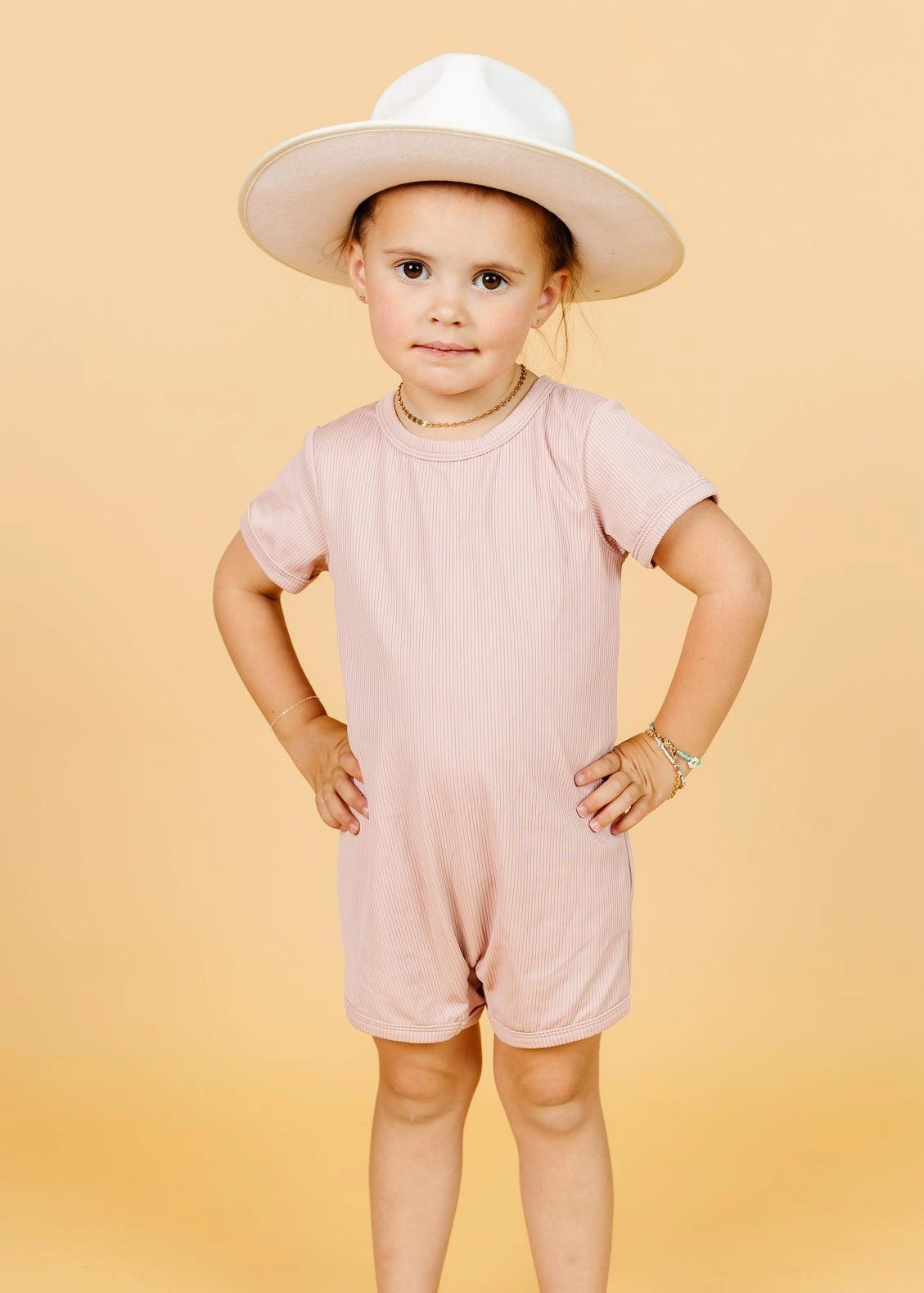 Ribbed Light Mauve | Mini Shorties Rashguard (Unisex) cute girls swimsuits, stylish swimwear for girls
