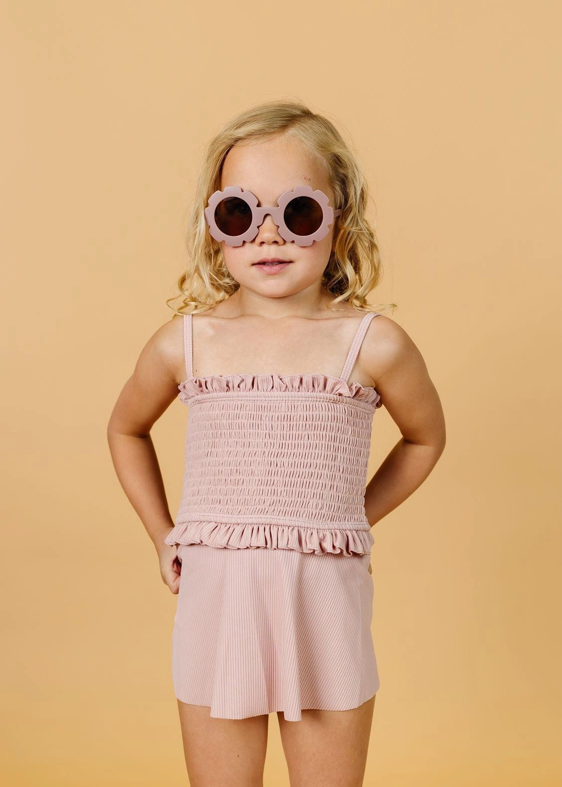 Ribbed Light Mauve | Mini Who Wears Short Skirts cute girls swimsuits, stylish swimwear for girls