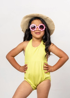 Ribbed Limelight | Mini Romper One-Piece cute girls swimsuits, stylish swimwear for girls