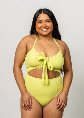 Ribbed Limelight | Up High Bottoms elastic waistband swim bottoms, mix-and-match bikini bottoms