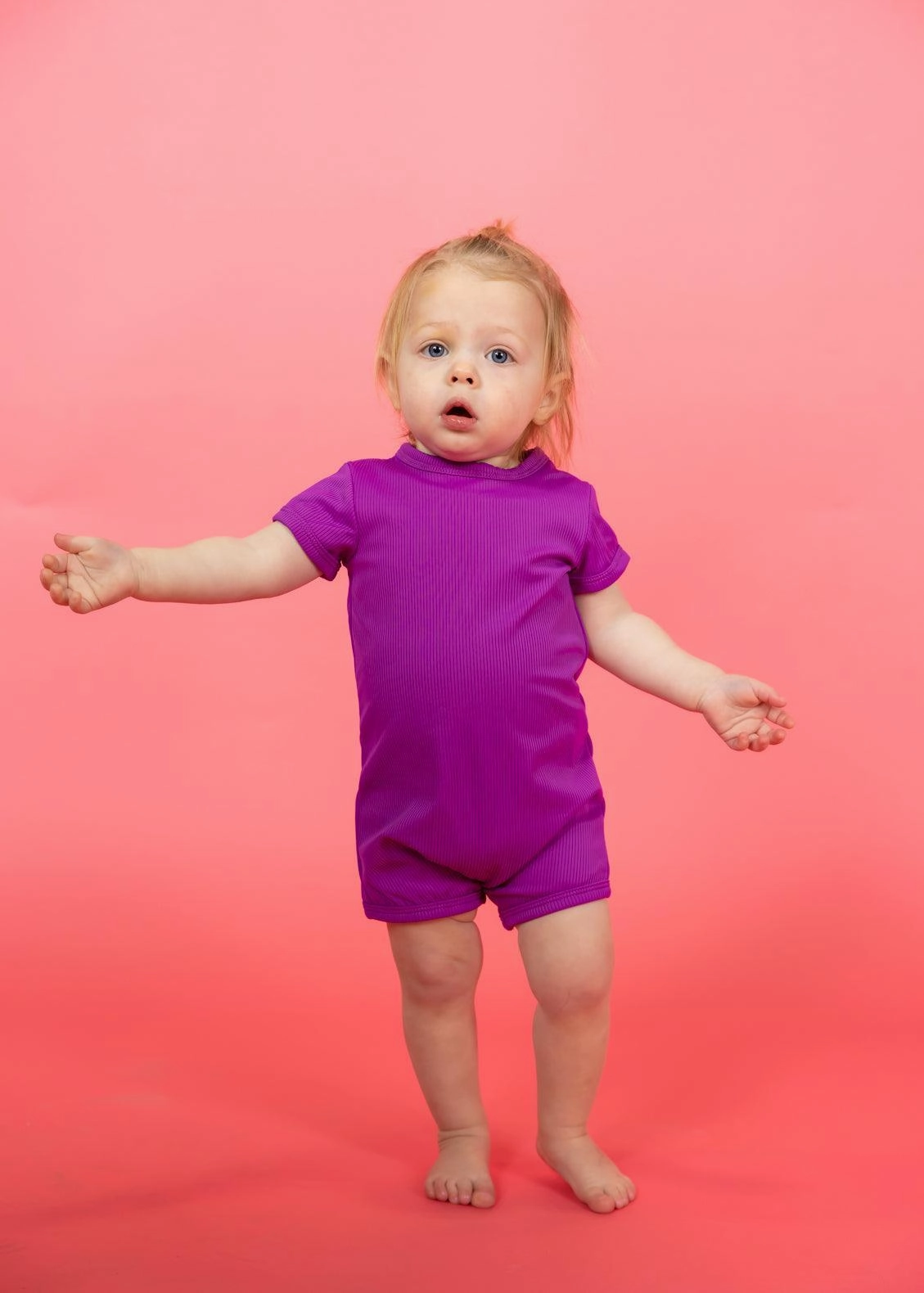 Ribbed Purple | Baby Shorties Rashguard (Unisex) cute girls swimsuits, stylish swimwear for girls