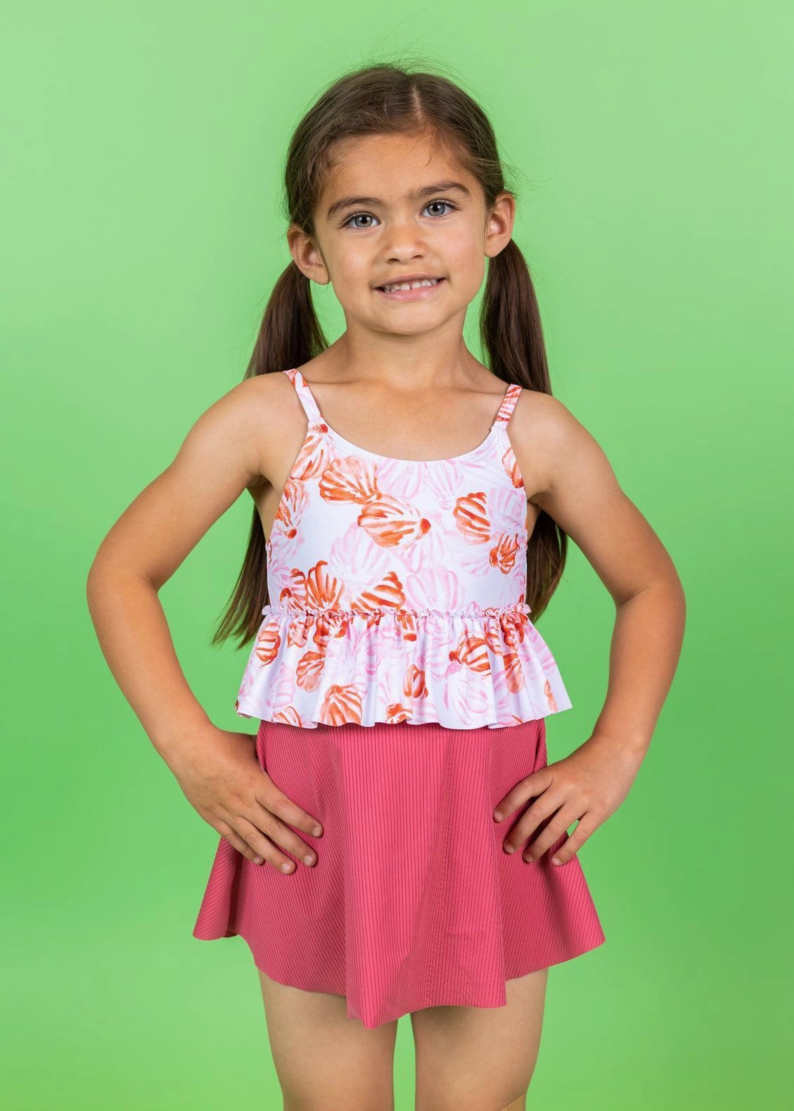 Ribbed Roseate | Mini Who Wears Short Skirts cute girls swimsuits, stylish swimwear for girls