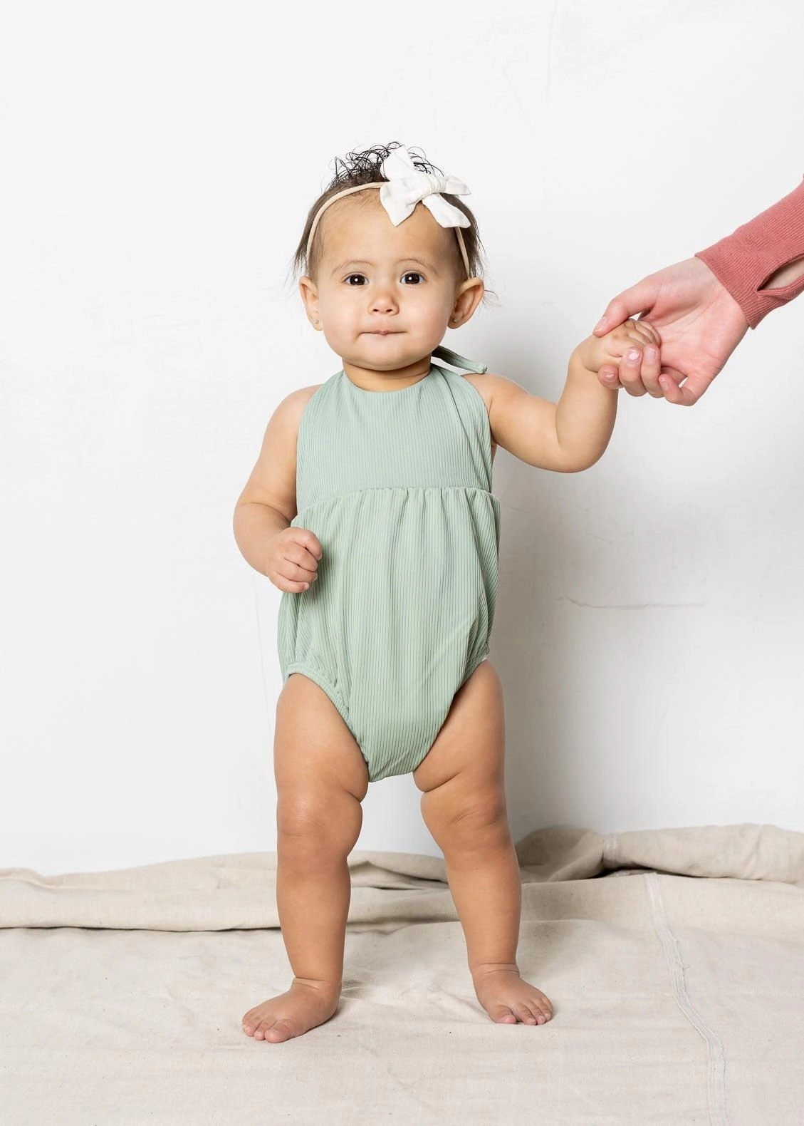 Ribbed Sage | Baby Romper One-Piece cute girls swimsuits, stylish swimwear for girls