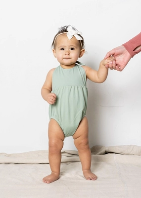 Ribbed Sage | Baby Romper One-Piece cute girls swimsuits, stylish swimwear for girls