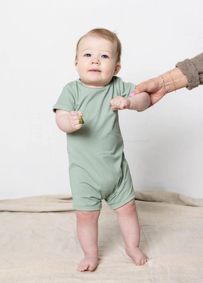 Ribbed Sage | Baby Shorties Rashguard (Unisex) boys summer swimwear, boys rash guard swim sets