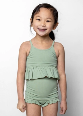 Ribbed Sage | Mini Peplum Top cute girls swimsuits, stylish swimwear for girls