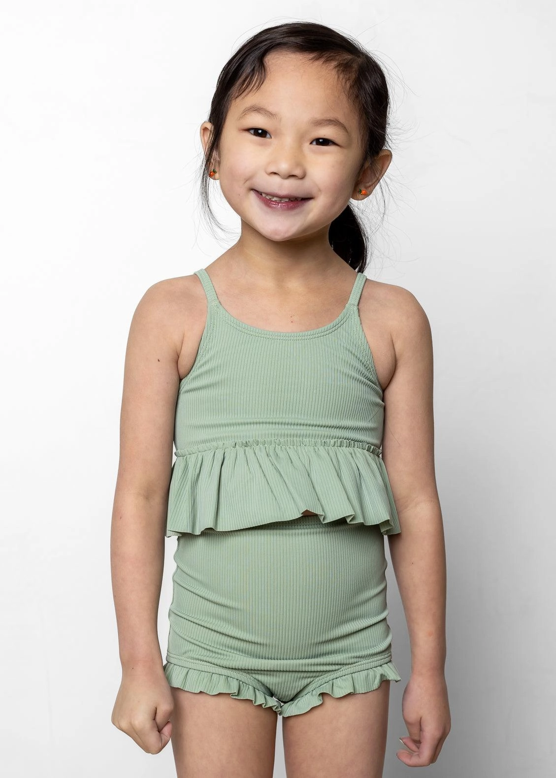 Ribbed Sage | Mini Peplum Top cute girls swimsuits, stylish swimwear for girls