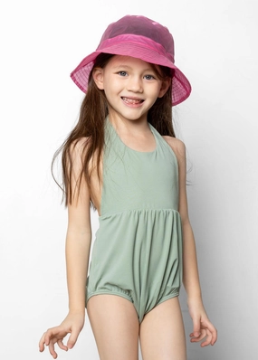 Ribbed Sage | Mini Romper One-Piece cute girls swimsuits, stylish swimwear for girls