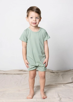 Ribbed Sage | Mini Shorties Rashguard (Unisex) cute girls swimsuits, stylish swimwear for girls
