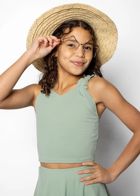 Ribbed Sage | Youth Ripple Top cute girls swimsuits, stylish swimwear for girls
