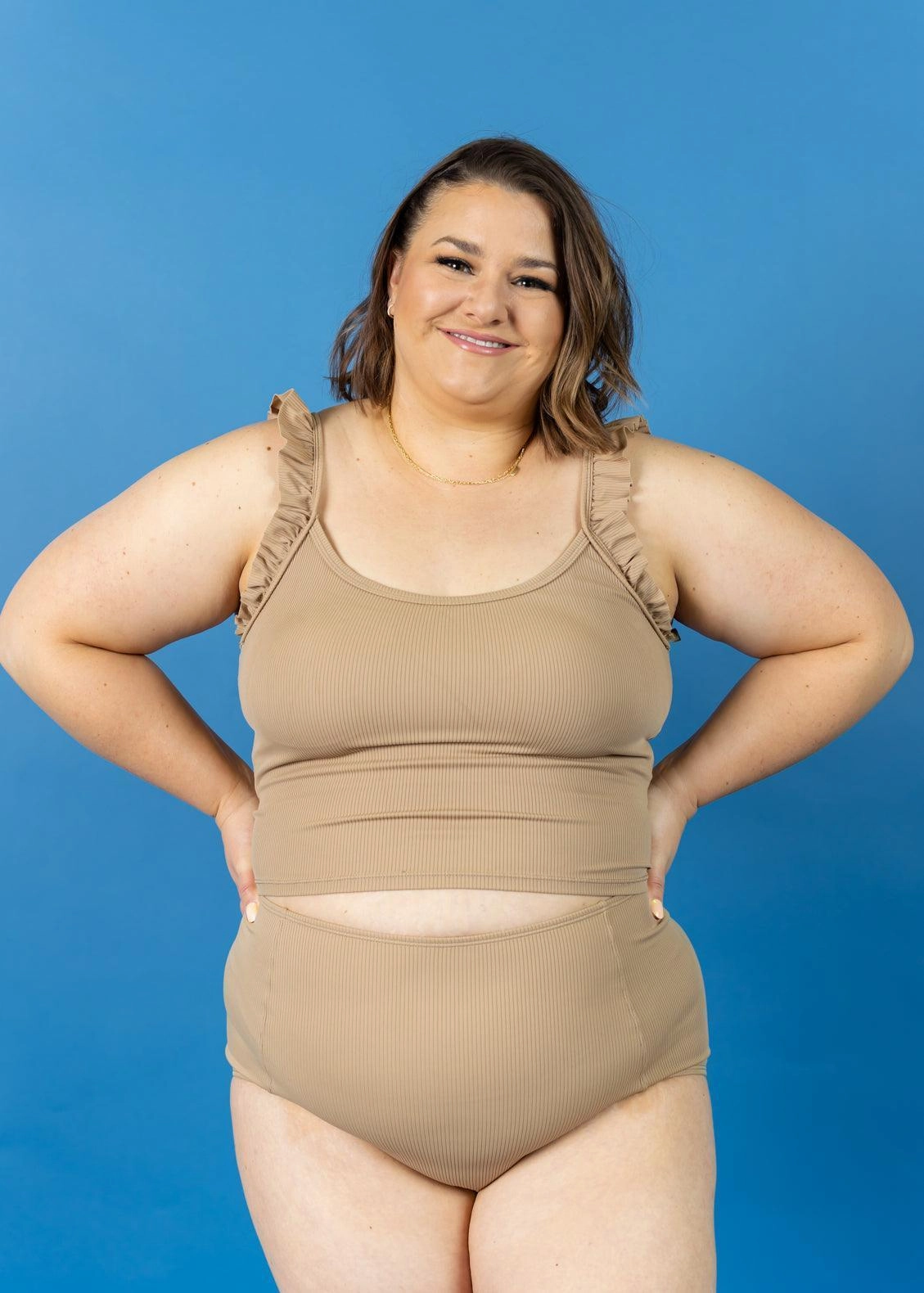Ribbed Sand Brown | High-Waisted Bottoms