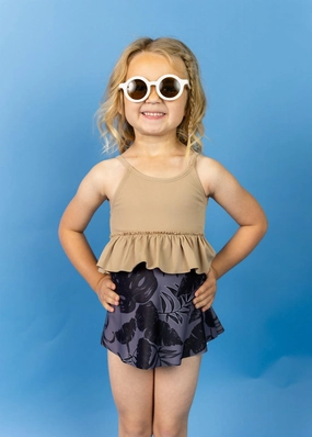 Ribbed Sand Brown | Mini Peplum Top cute girls swimsuits, stylish swimwear for girls