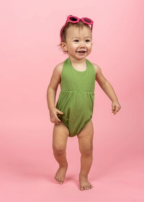Ribbed Spring Green | Baby Romper One-Piece cute girls swimsuits, stylish swimwear for girls